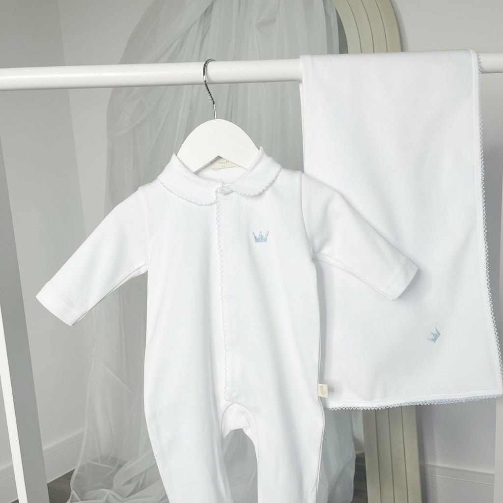 Baby Gi Royal Muslin Blanket - White with Blue Detailing