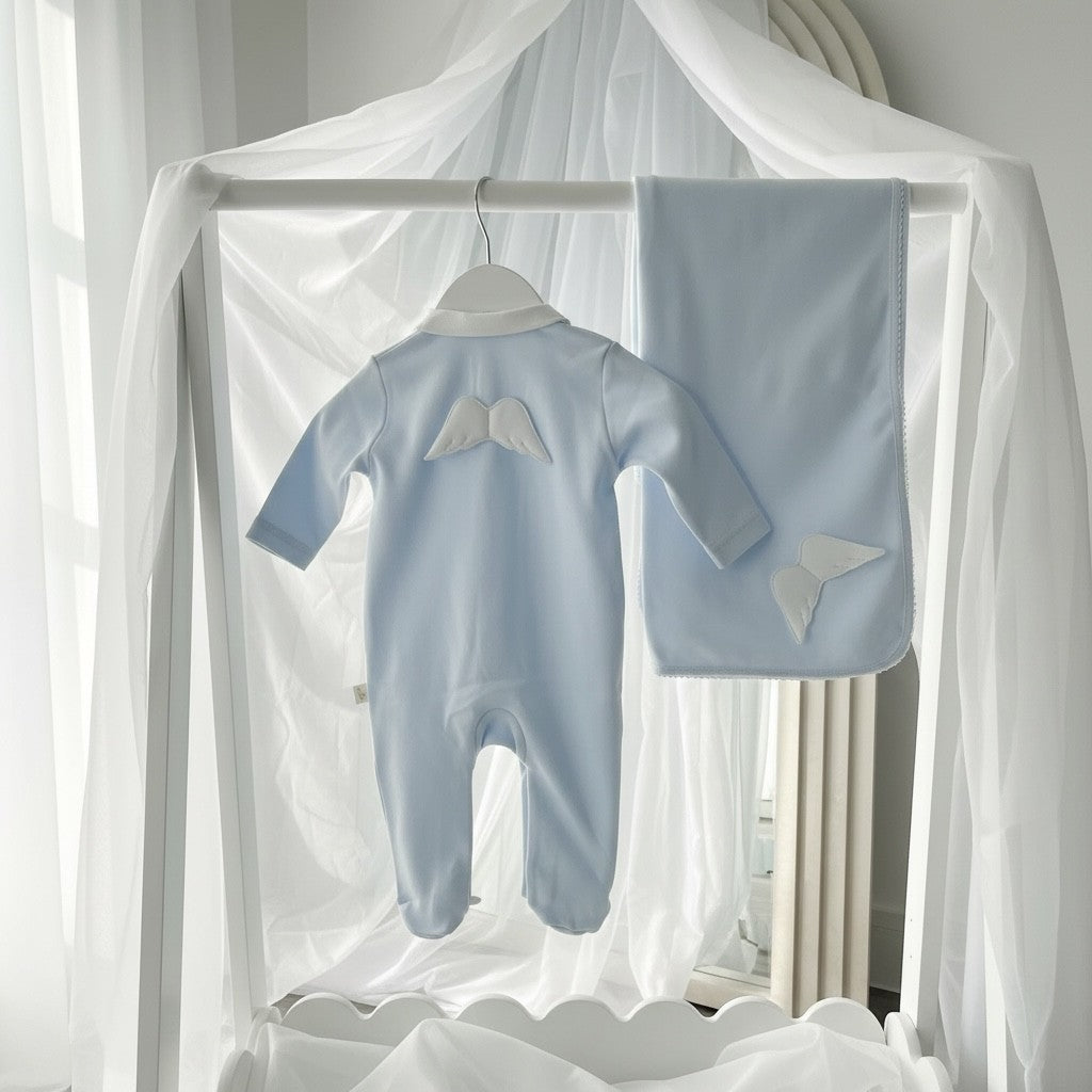 Baby Gi Angel Wing Cotton Muslin Blanket - Baby Blue