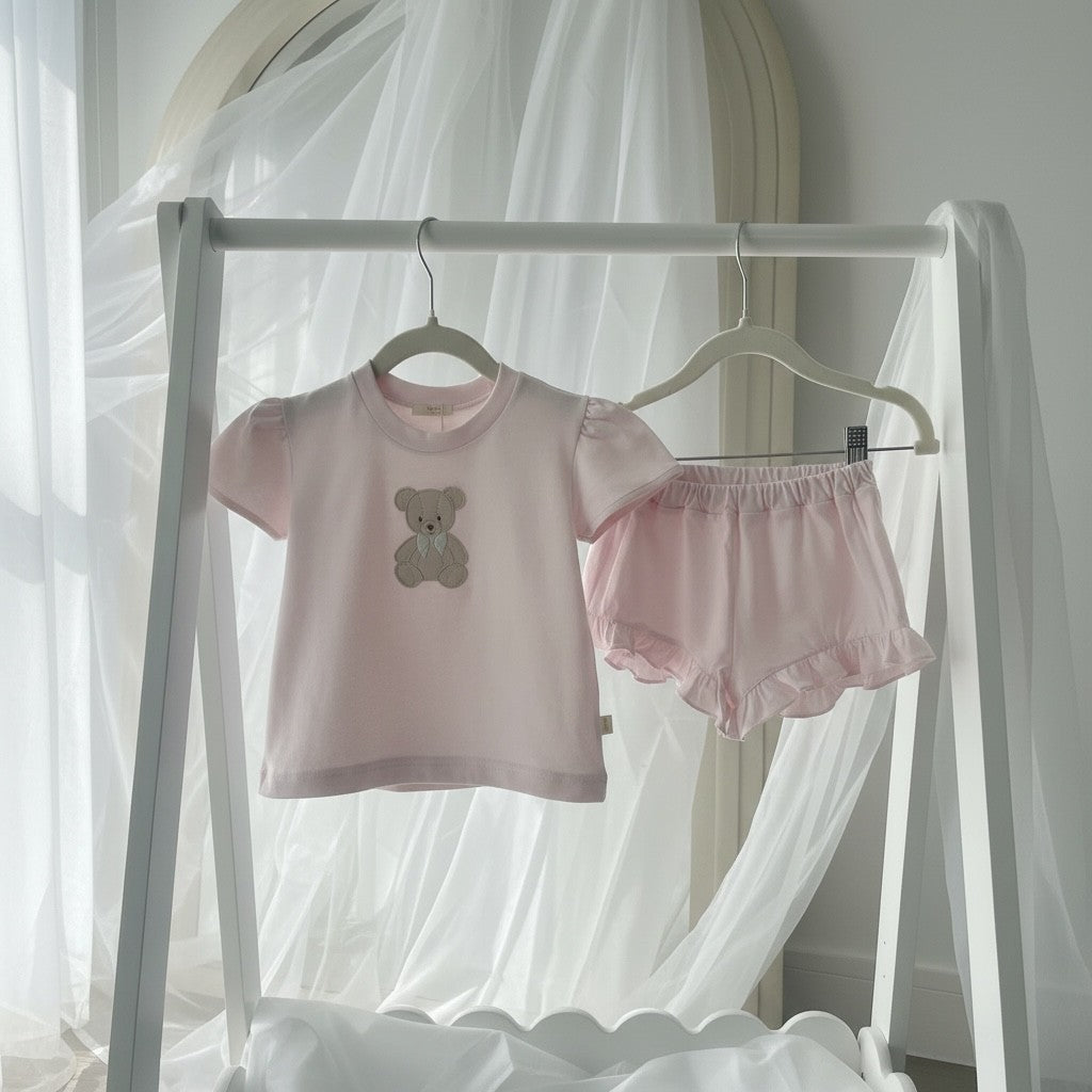 Baby Gi Baby Pink Teddy Shorts Set