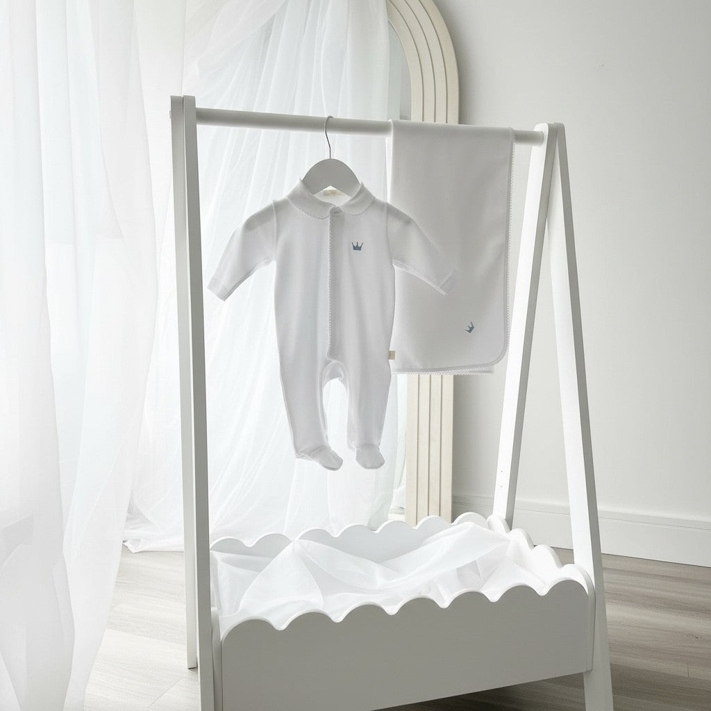Baby Gi Royal Muslin Blanket - White with Blue Detailing