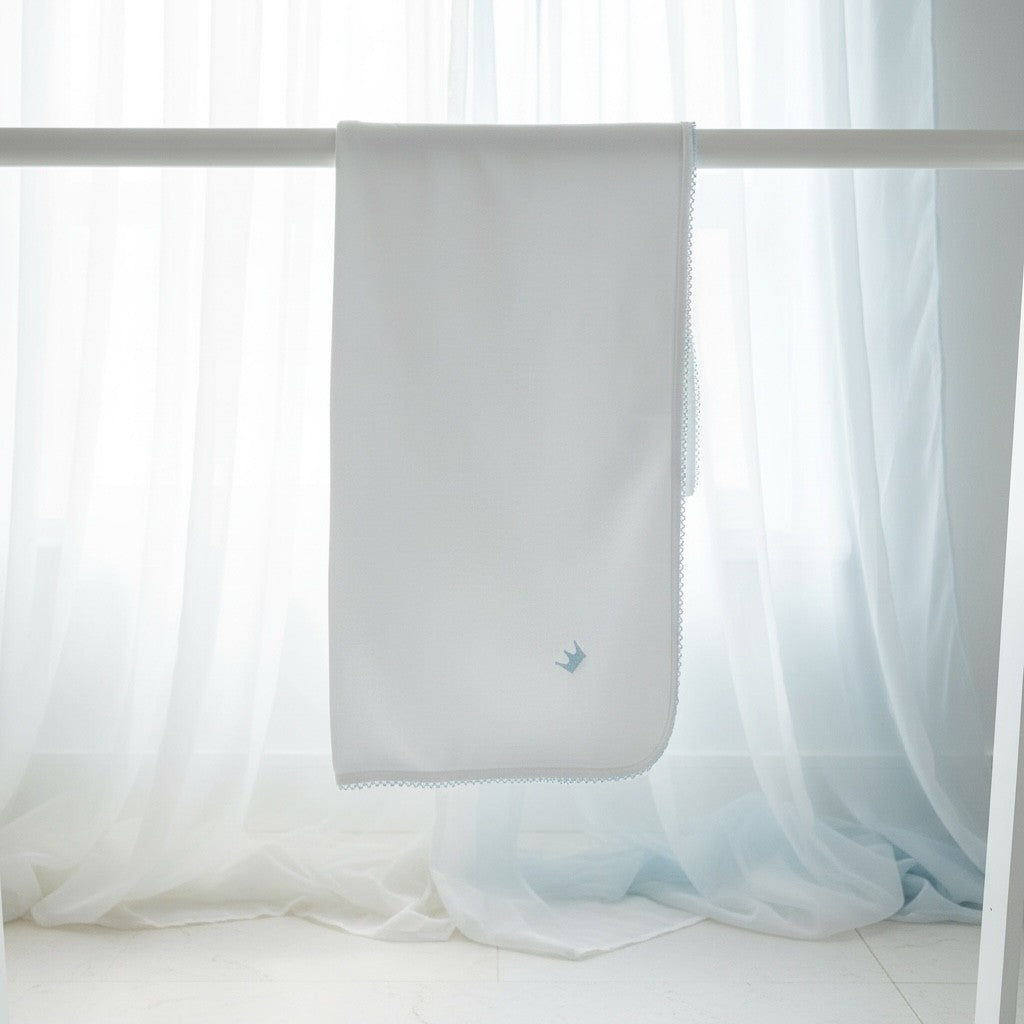 Baby Gi Royal Muslin Blanket - White with Blue Detailing