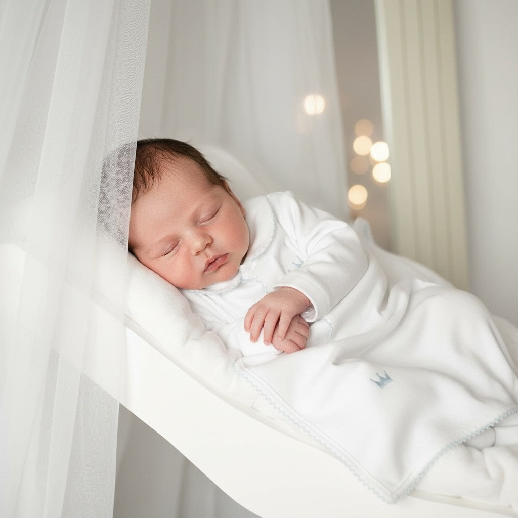 Baby Gi Royal Sleepsuit - White with Blue Detailing