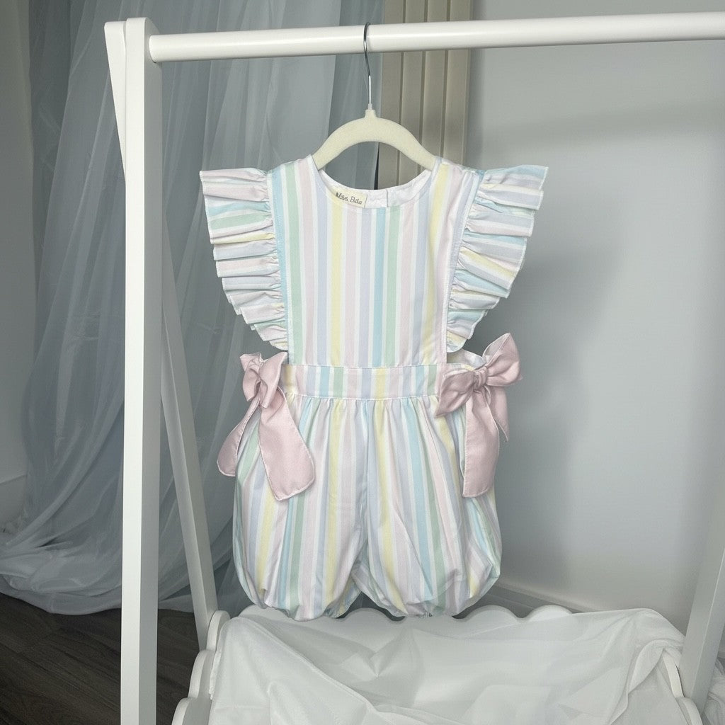 Meia Pata Pastel Stripe Cotton Jumpsuit with Pink Bows