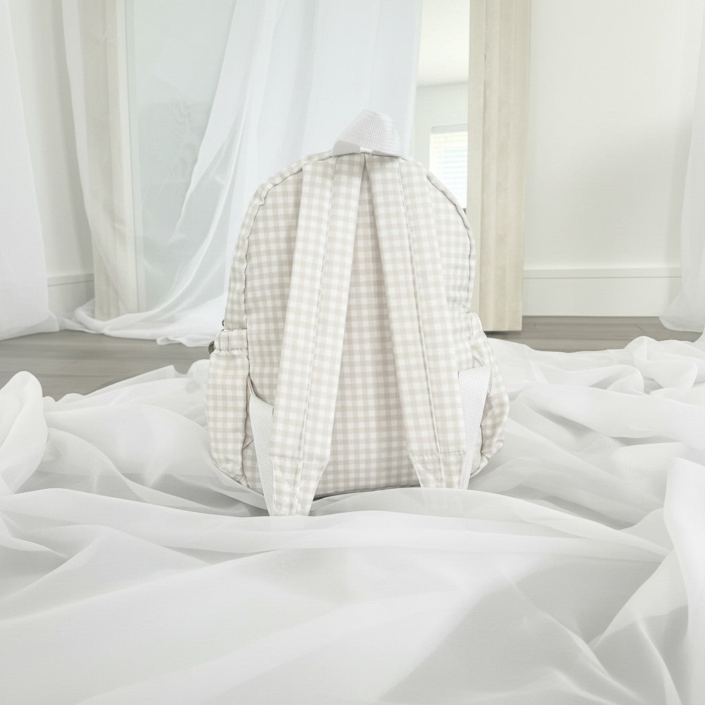 Personalised Beige Gingham Backpack