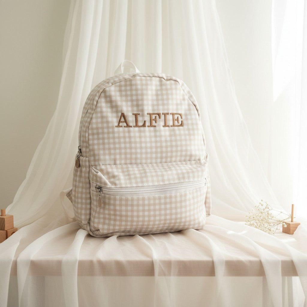 Personalised Baby Blue Gingham Backpack