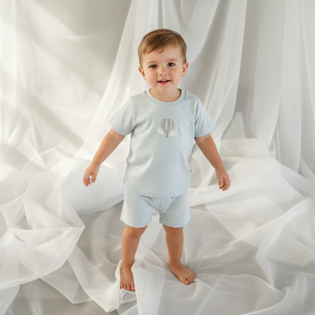 Baby Gi Blue Hot Air Balloon Shorts Set