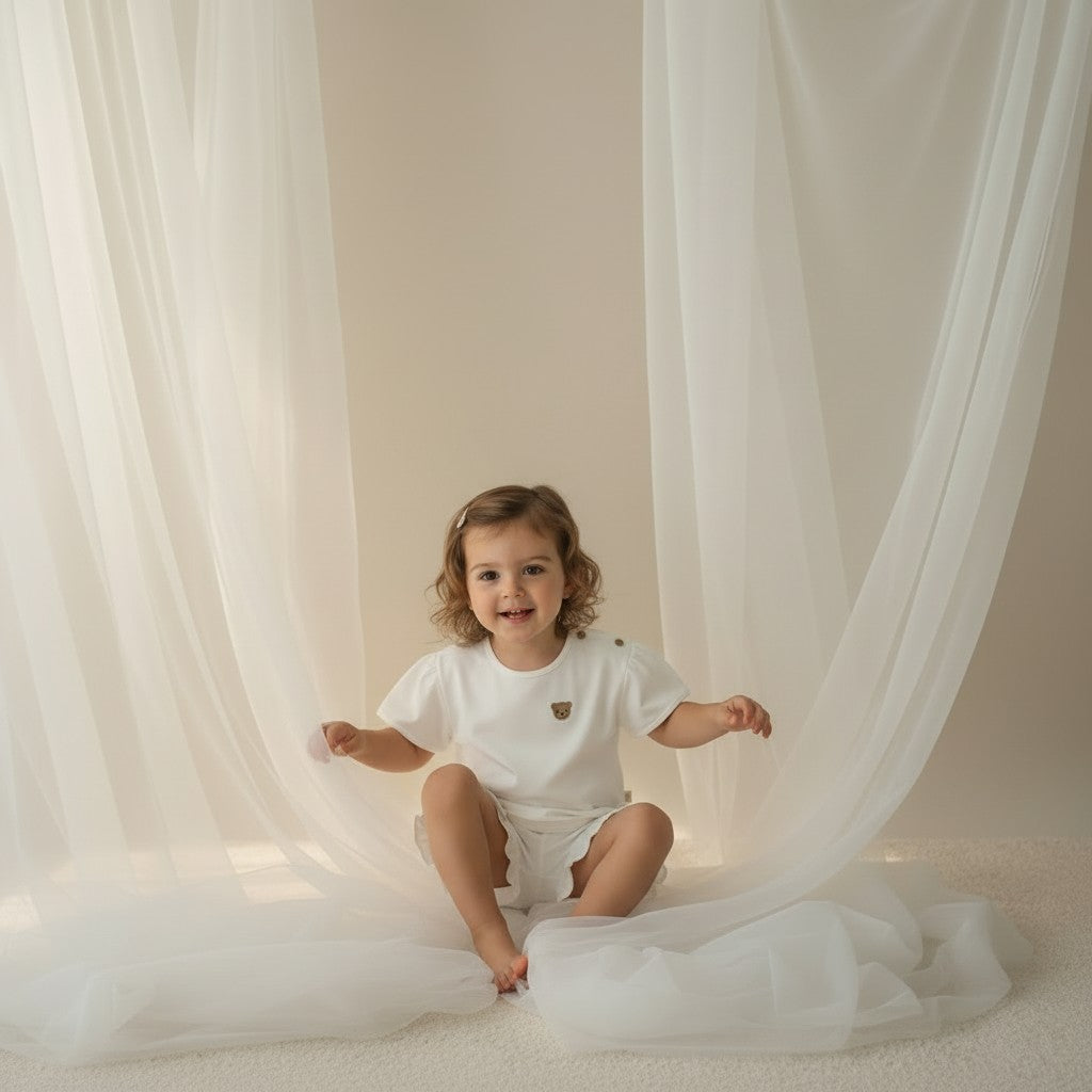 Baby Gi White Teddy Shorts Set