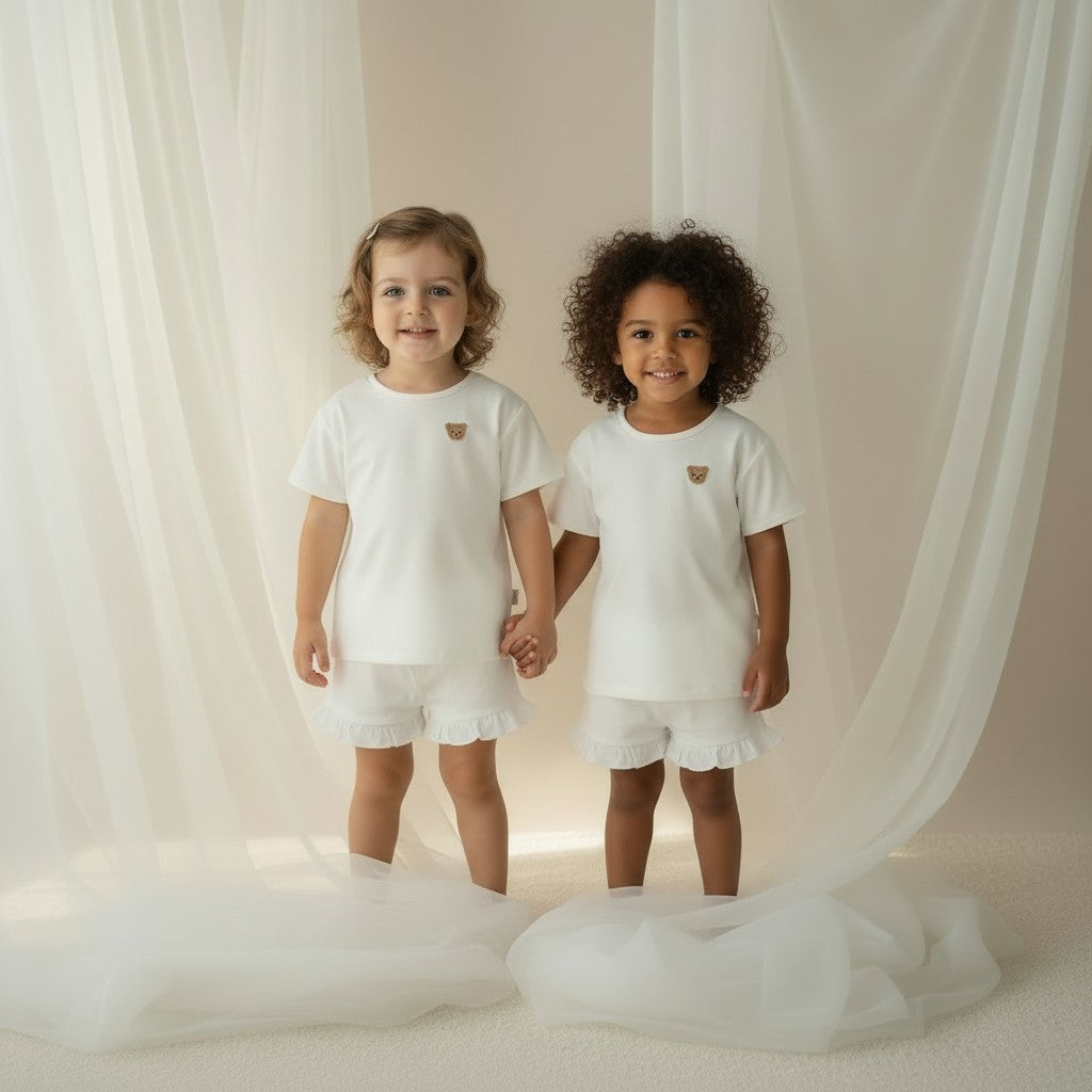 Baby Gi White Teddy Shorts Set