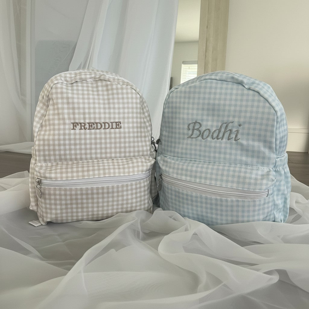 Personalised Baby Blue Gingham Backpack