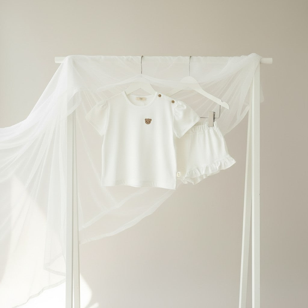 Baby Gi White Teddy Shorts Set