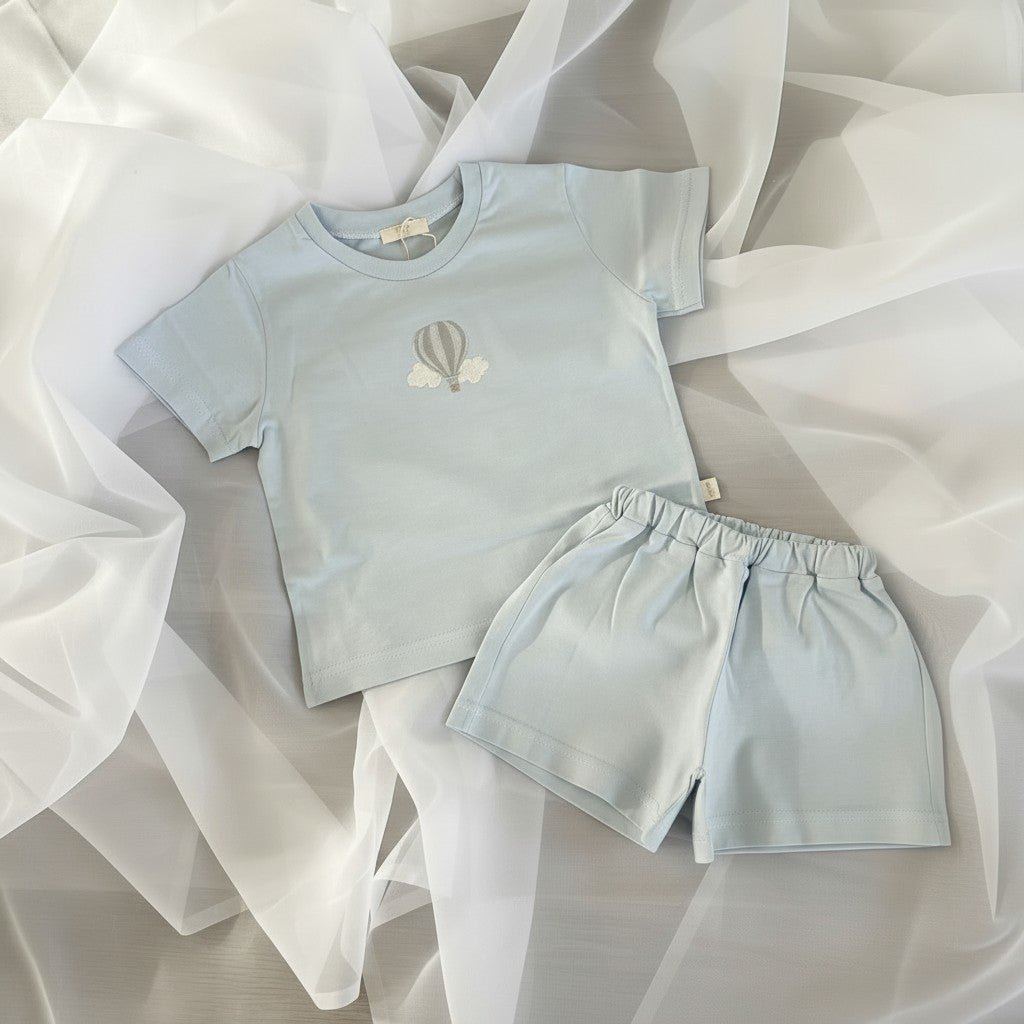Baby Gi Blue Hot Air Balloon Shorts Set