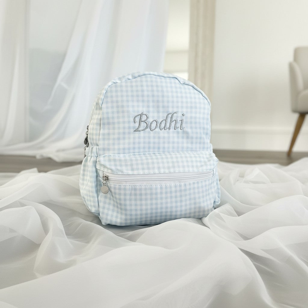 Personalised Baby Blue Gingham Backpack