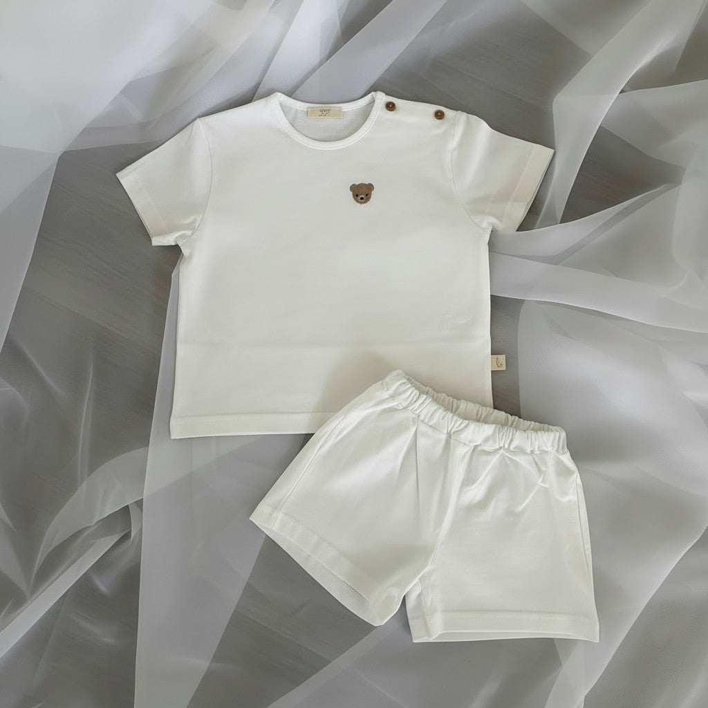 Baby Gi White Teddy Shorts Set