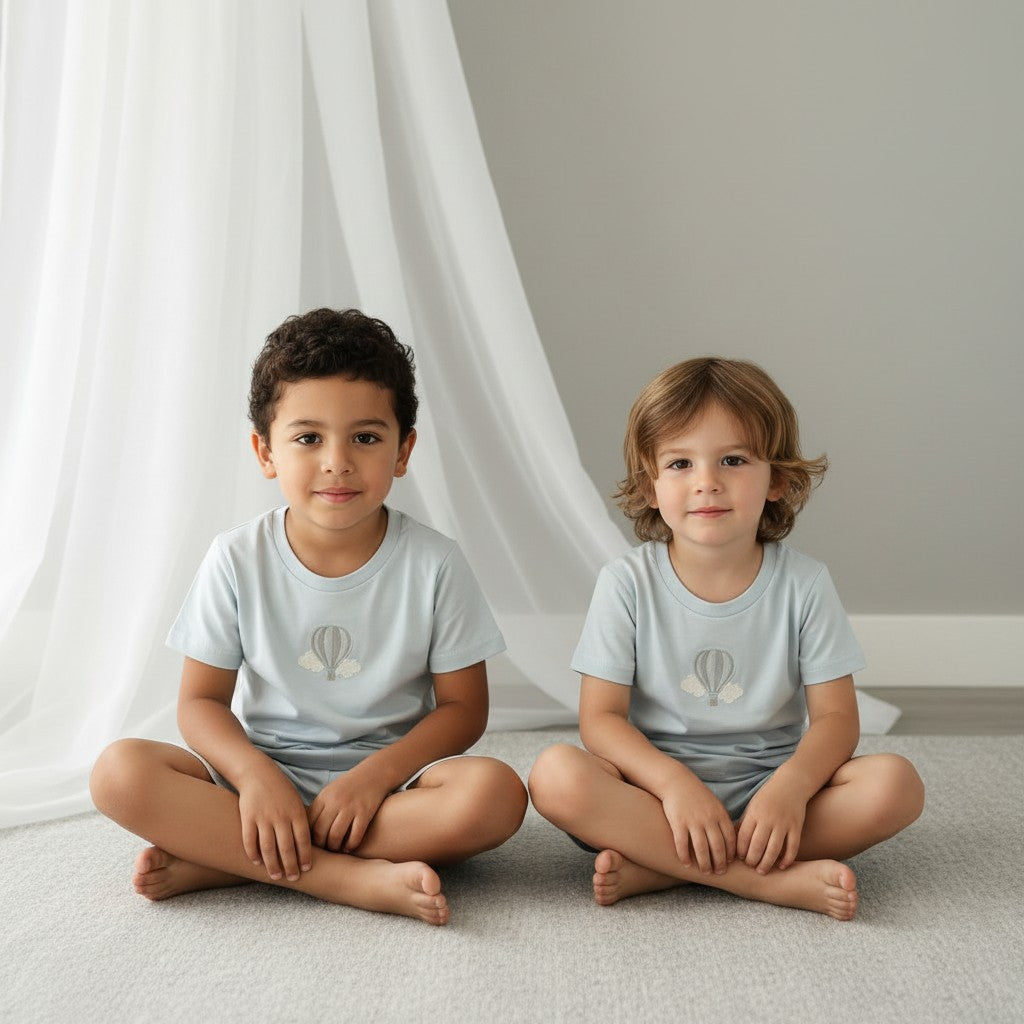 Baby Gi Blue Hot Air Balloon Shorts Set