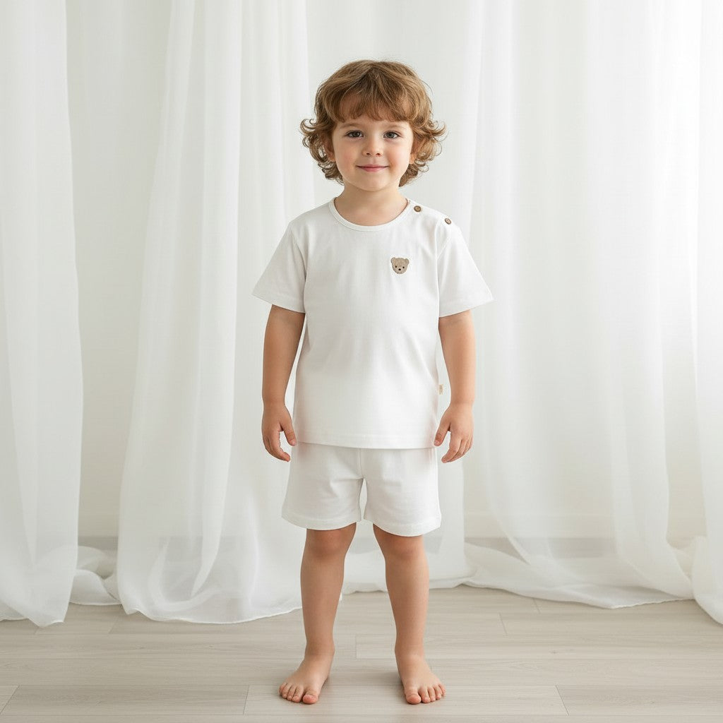 Baby Gi White Teddy Shorts Set
