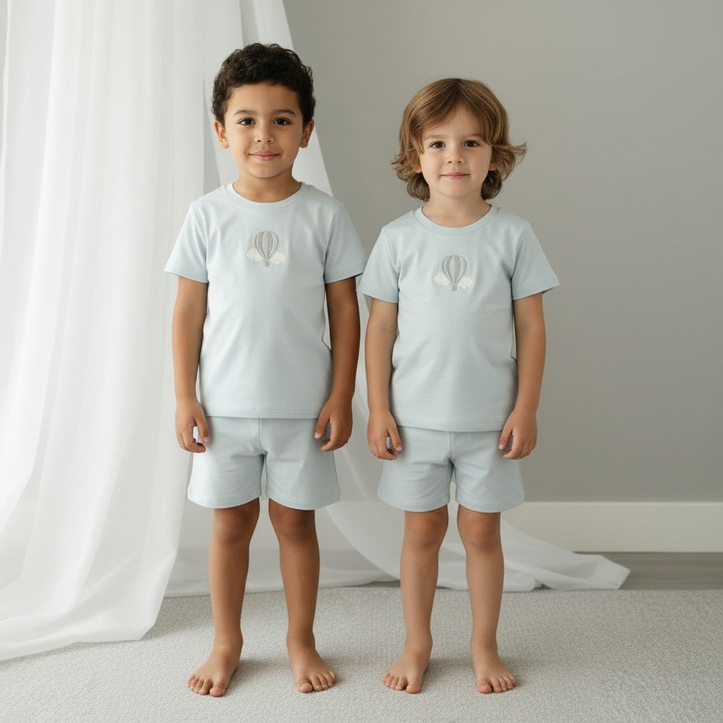 Baby Gi Blue Hot Air Balloon Shorts Set