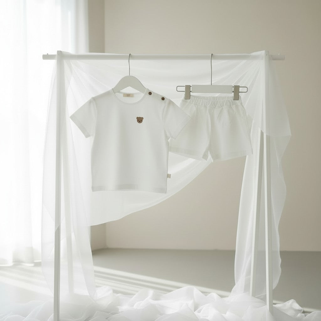 Baby Gi White Teddy Shorts Set