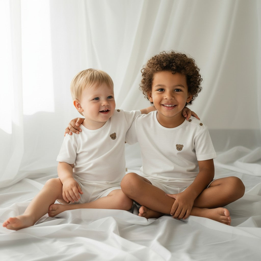 Baby Gi White Teddy Shorts Set