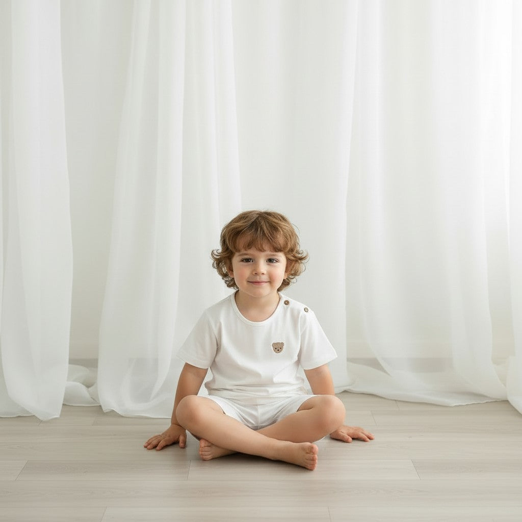 Baby Gi White Teddy Shorts Set