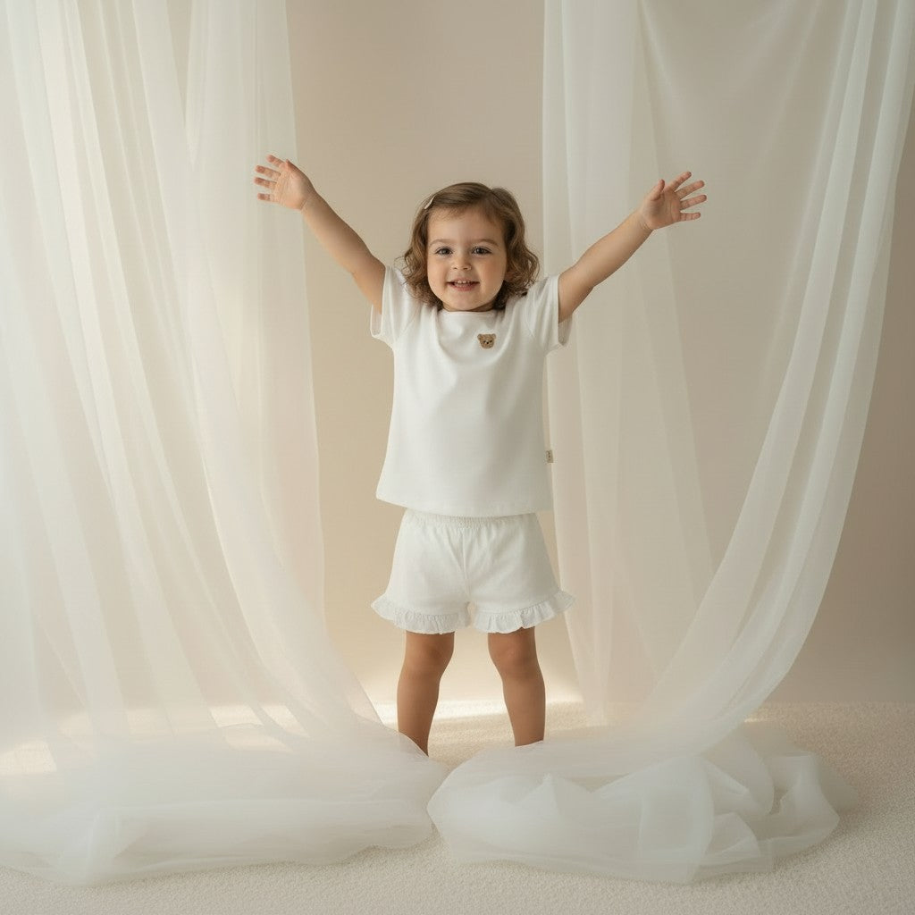 Baby Gi White Teddy Shorts Set