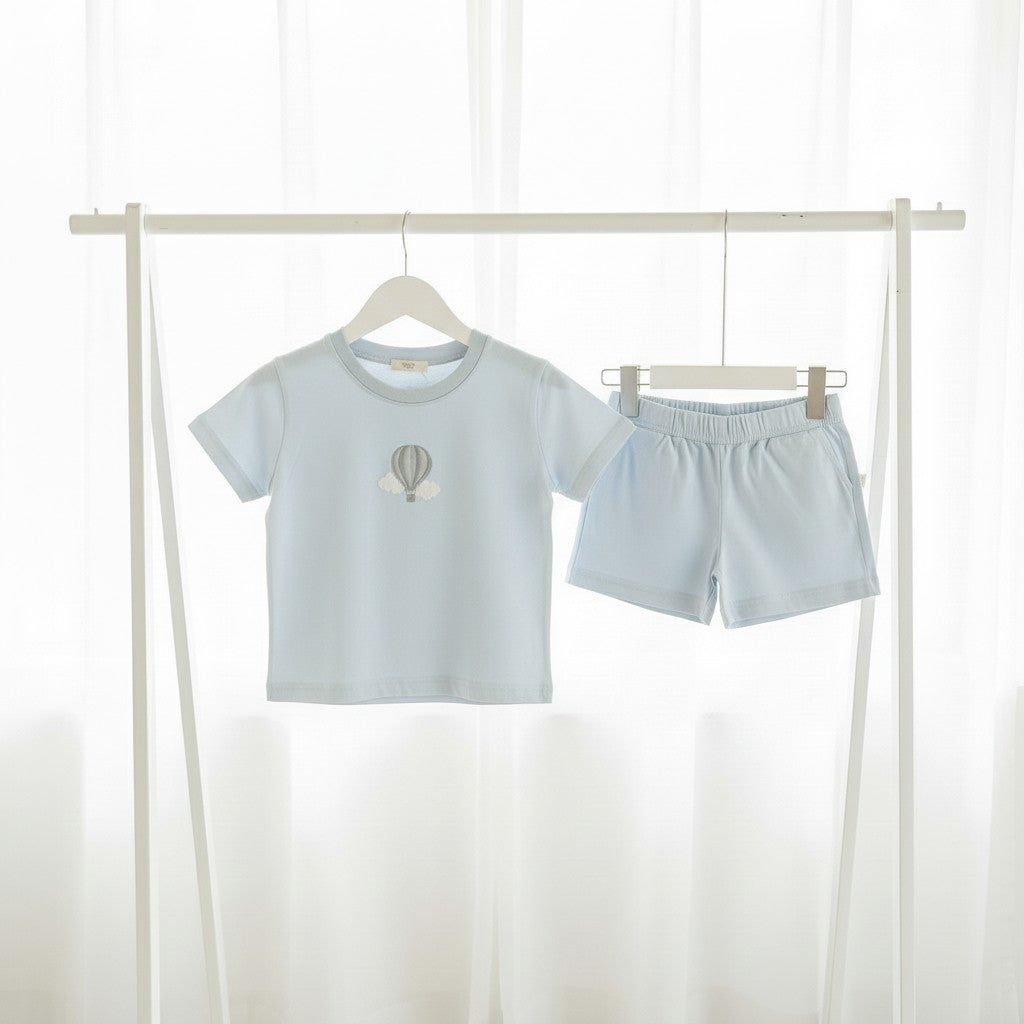 Baby Gi Blue Hot Air Balloon Shorts Set