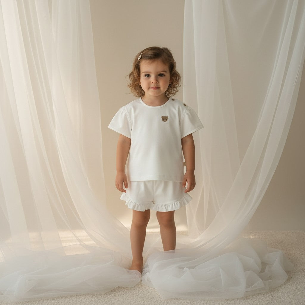 Baby Gi White Teddy Shorts Set
