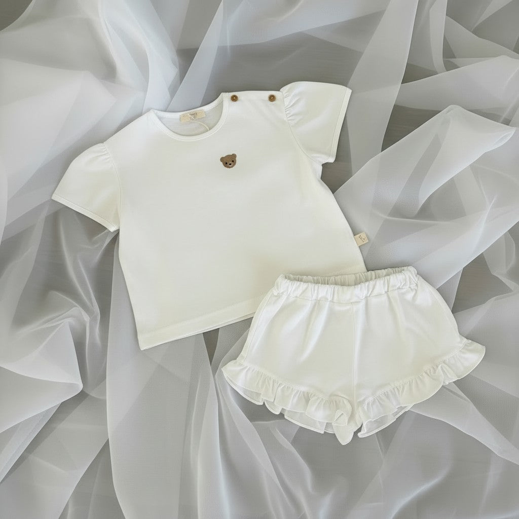 Baby Gi White Teddy Shorts Set