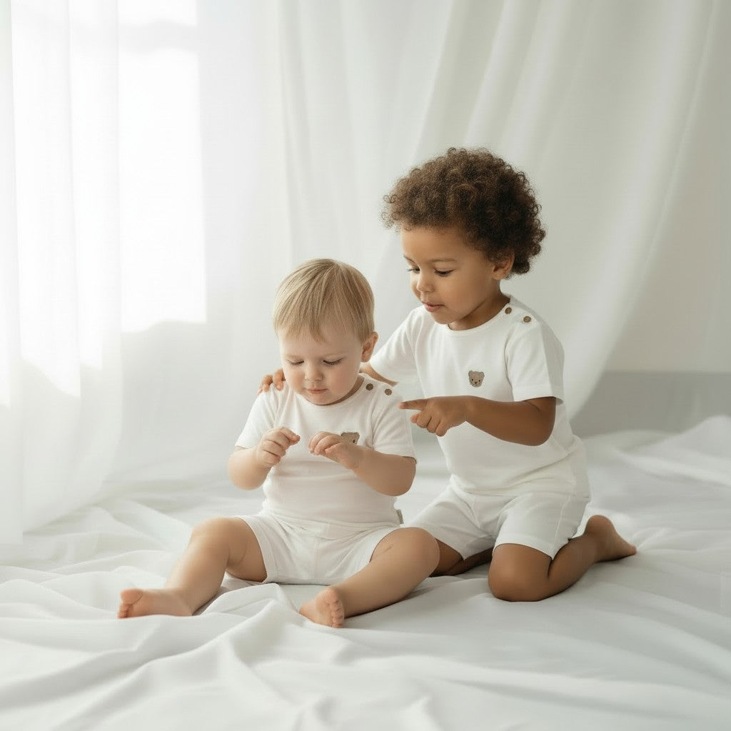 Baby Gi White Teddy Shorts Set