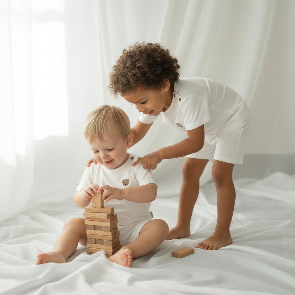 Baby Gi White Teddy Shorts Set