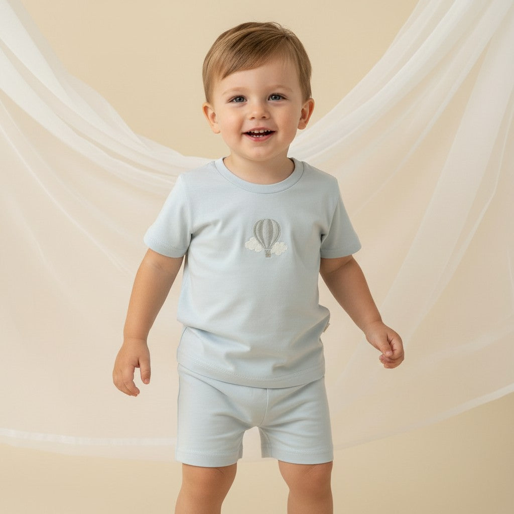 Baby Gi Blue Hot Air Balloon Shorts Set