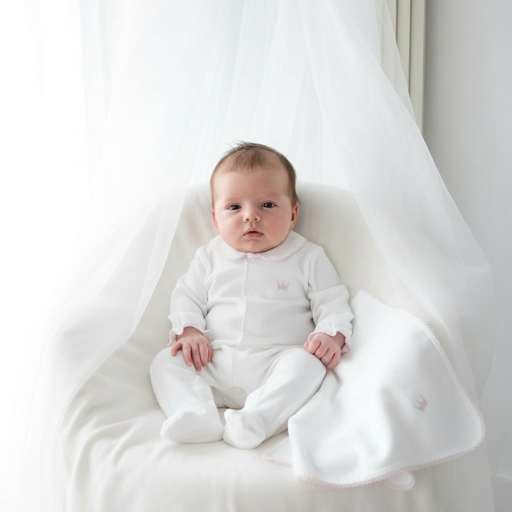 Baby Gi Royal Sleepsuit - White with Pink Detailing