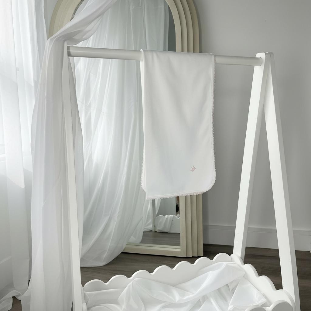 Baby Gi Royal Muslin Blanket - White with Pink Detailing