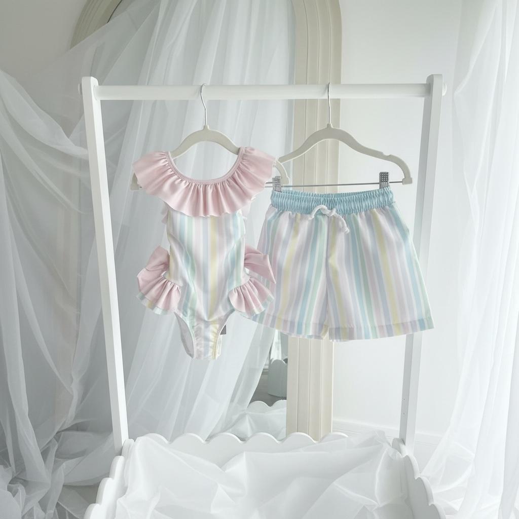 Meia Pata Boys Baby Blue & Pastel Stripe Swim Shorts
