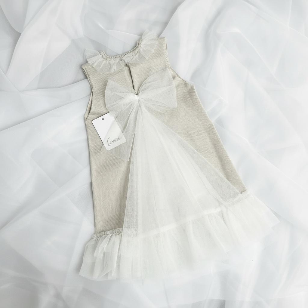 Artesania Granlei Tulle Bow Dress - Soft Beige