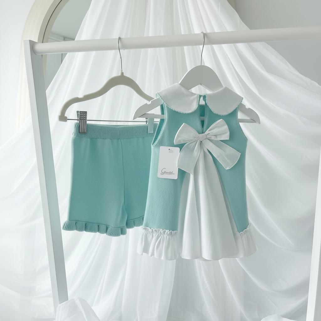 Artesania Granlei Mint Green & Cotton Bow Short Set