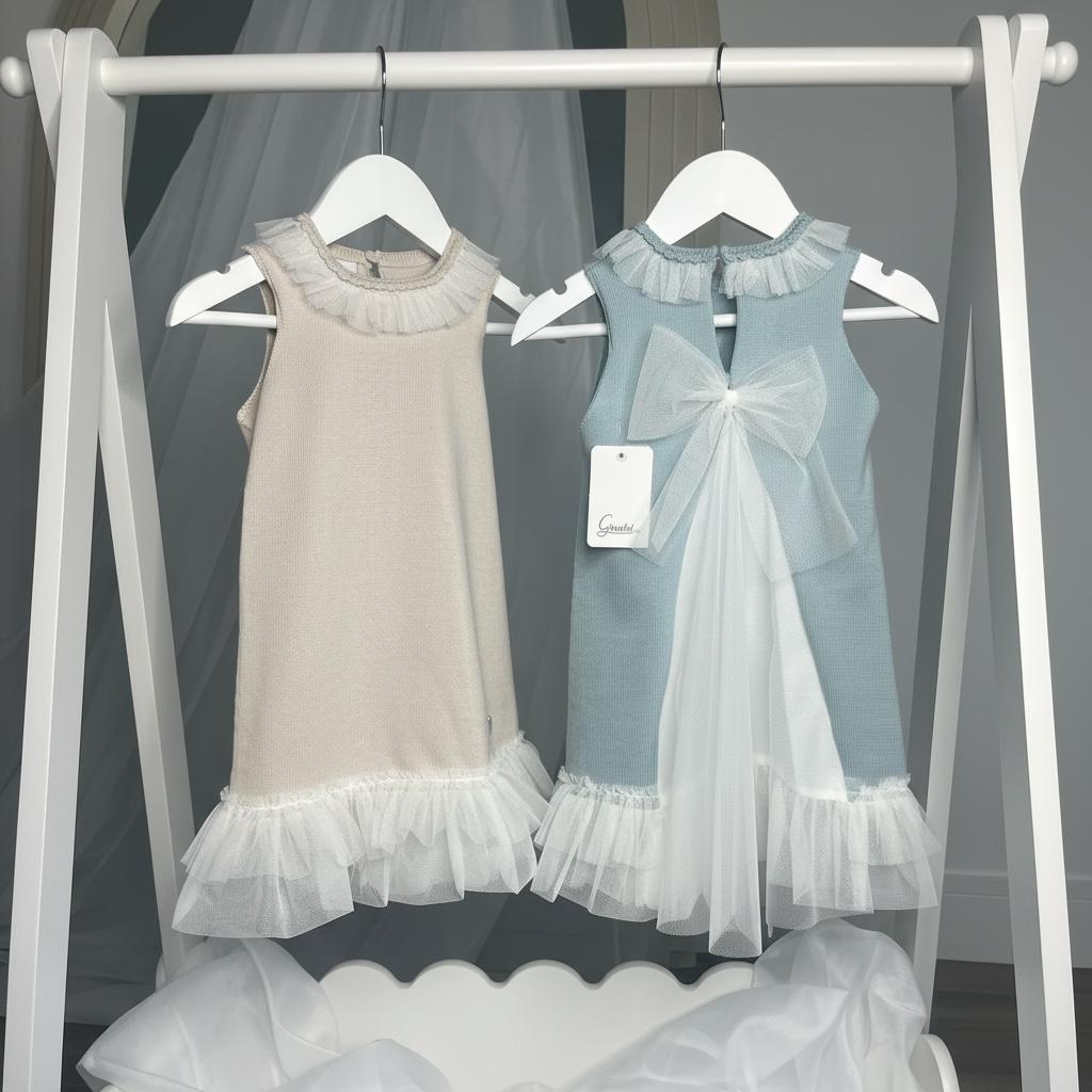 Artesania Granlei Tulle Bow Dress - Dusky Blue