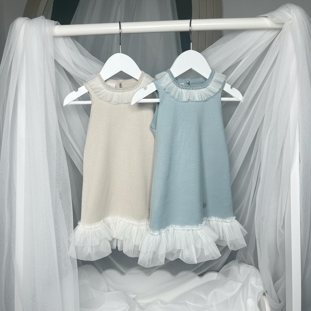 Artesania Granlei Tulle Bow Dress - Dusky Blue