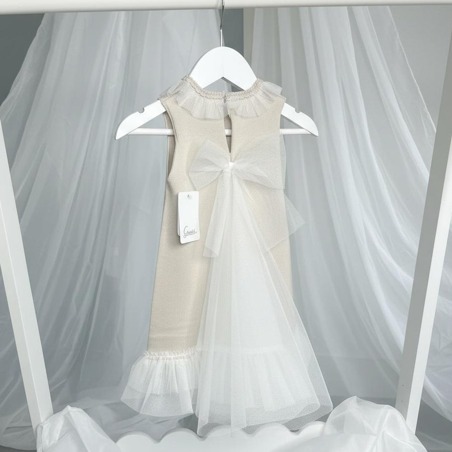 Artesania Granlei Tulle Bow Dress - Soft Beige