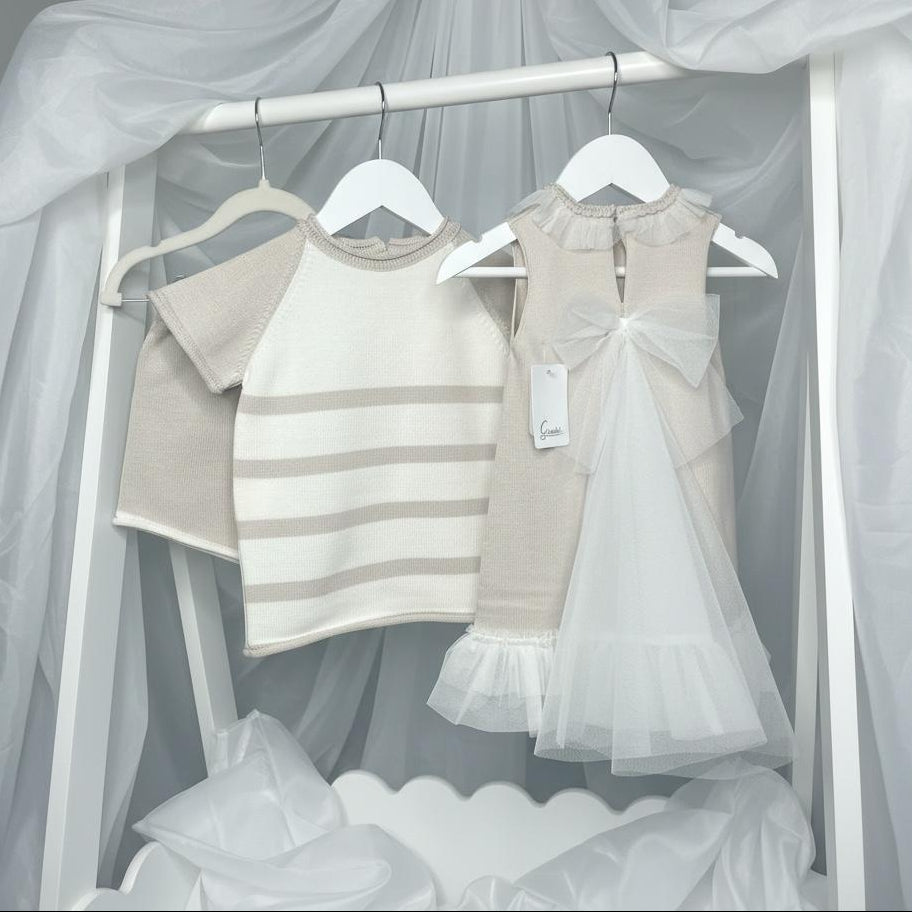 Artesania Granlei Tulle Bow Dress - Soft Beige