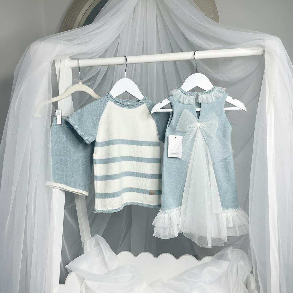 Artesania Granlei Knitted Stripe Short Set- Dusky Blue