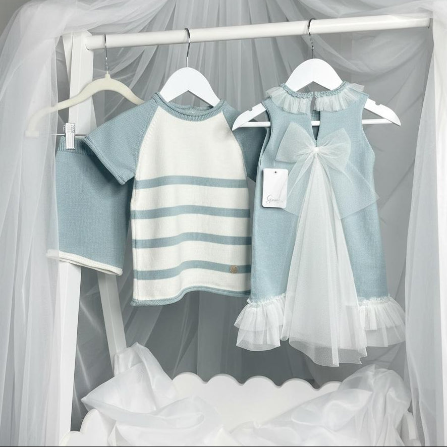 Artesania Granlei Tulle Bow Dress - Dusky Blue