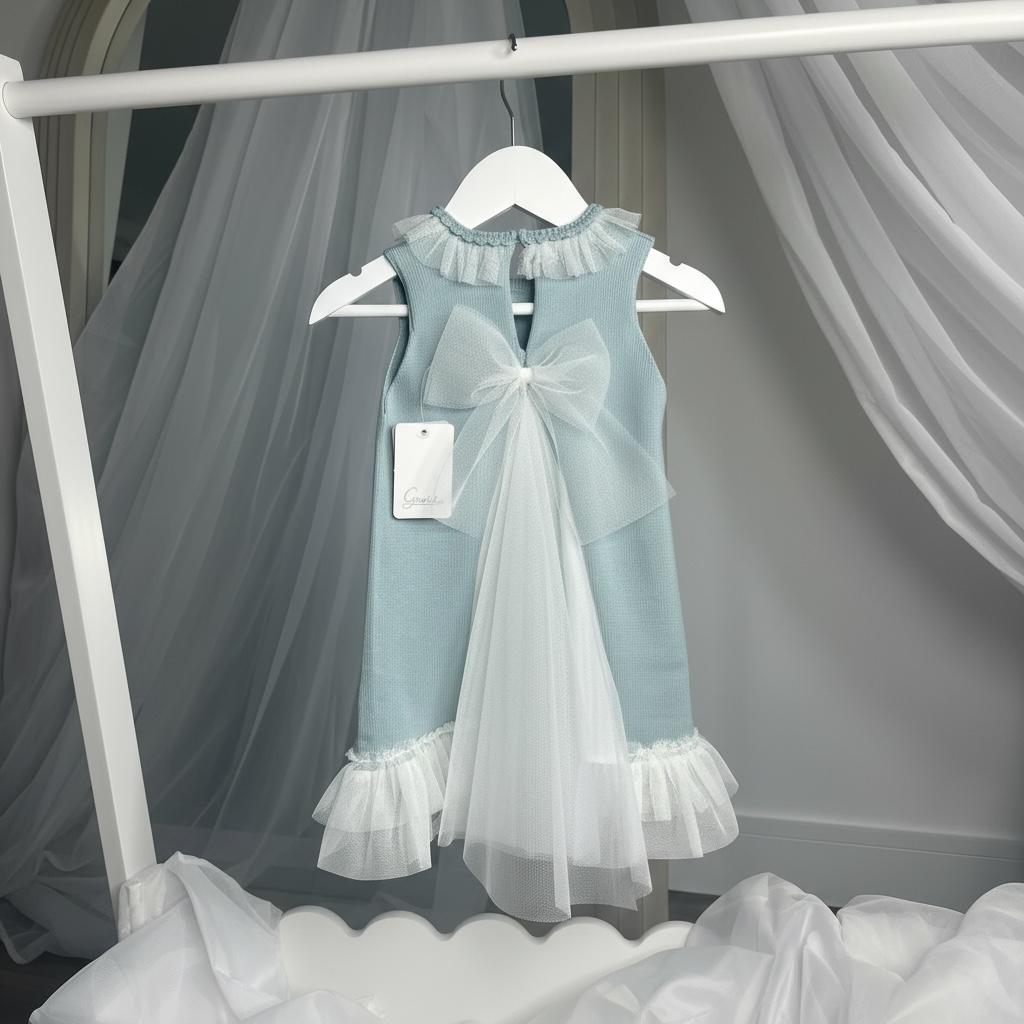 Artesania Granlei Tulle Bow Dress - Dusky Blue