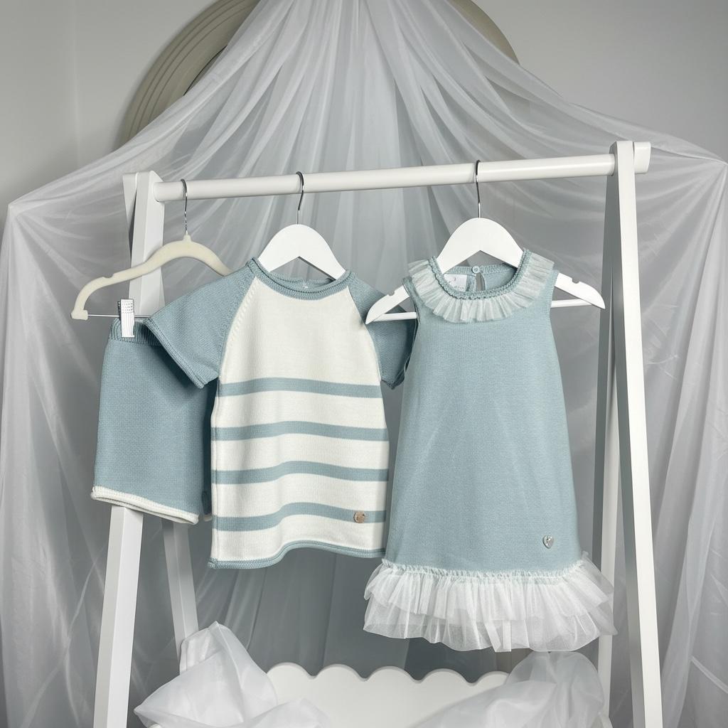 Artesania Granlei Knitted Stripe Short Set- Dusky Blue