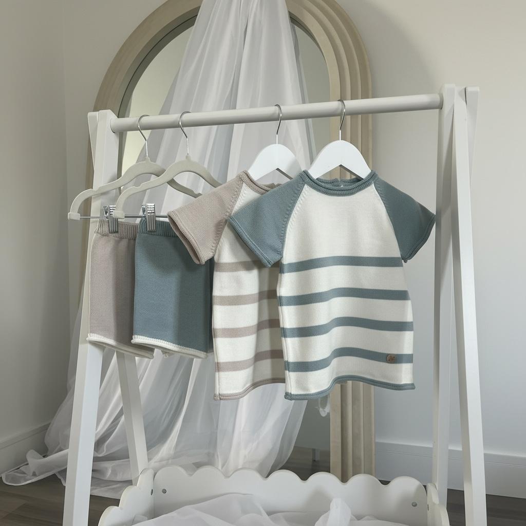 Artesania Granlei Knitted Stripe Short Set- Dusky Blue