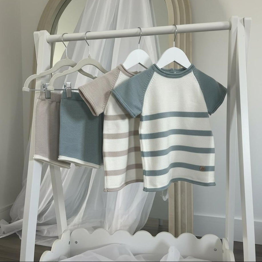 Artesania Granlei Knitted Stripe Short Set- Soft Beige