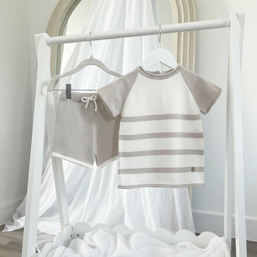 Artesania Granlei Knitted Stripe Short Set- Soft Beige