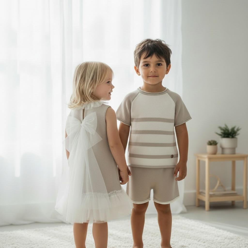 Artesania Granlei Knitted Stripe Short Set- Soft Beige