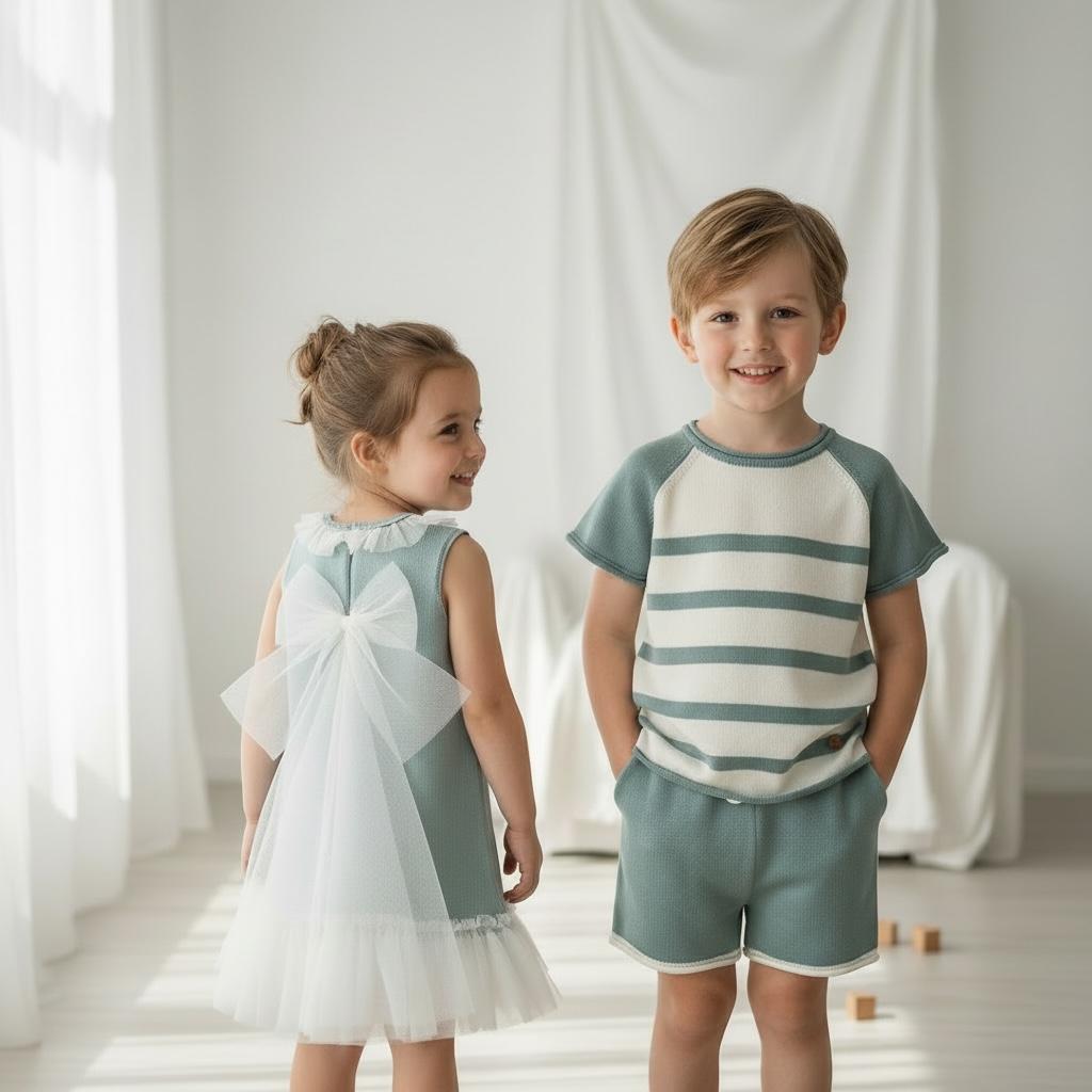 Artesania Granlei Tulle Bow Dress - Dusky Blue