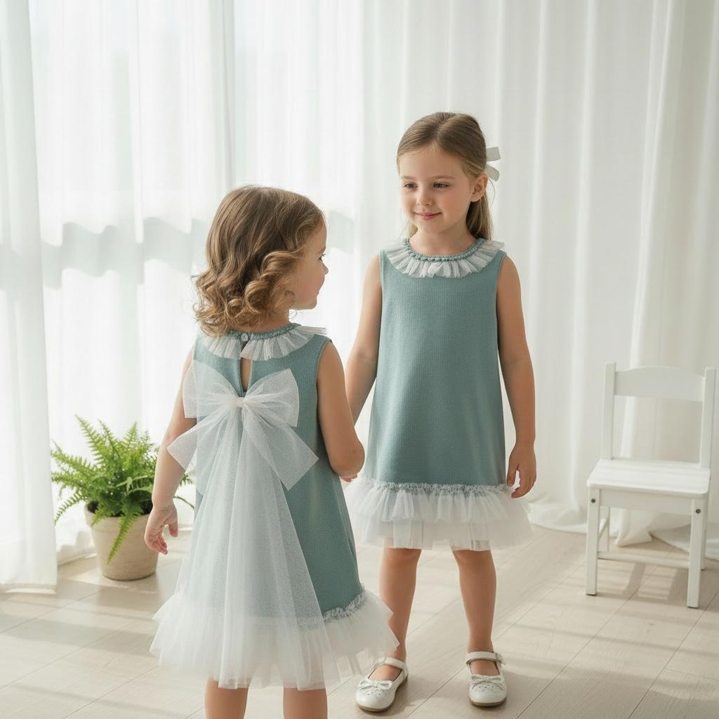 Artesania Granlei Tulle Bow Dress - Dusky Blue