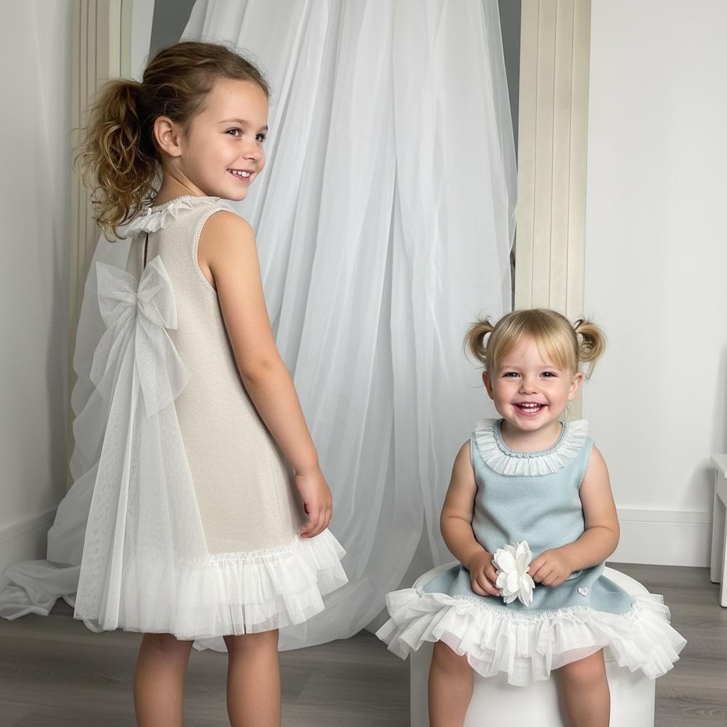 Artesania Granlei Tulle Bow Dress - Soft Beige